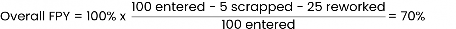 An example to calculate FPY, First Past Yield, when multiple processes are in a sequence.