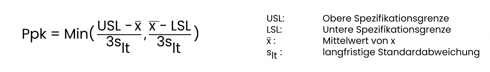 Calculate Cpk Critical process capability. Use this formula. The equation is about Lower and Upper Specification Limit.